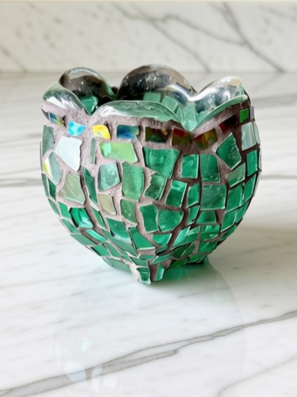 Vintage Green Mosaic Glass Candle Holder